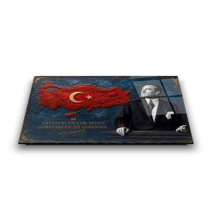 Atatürk Sözlü Türkiye Haritası Cam Tablo