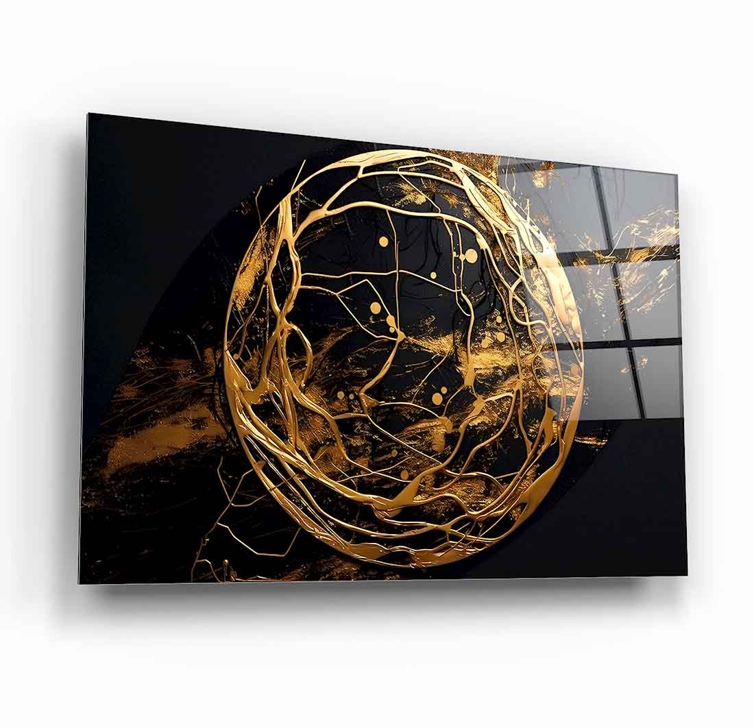 Gold Küre Soyut Cam Tablo