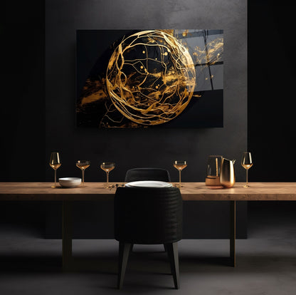 Gold Küre Soyut Cam Tablo