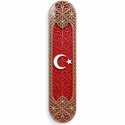 Kırmızı Altın Tezhipli Ay Yıldız Dikey Skate Board Cam Tablo – Beyaz vitrin