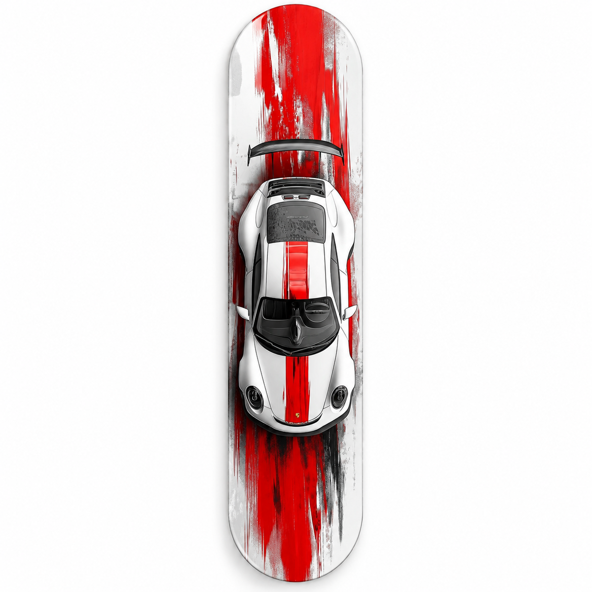 Kırmızı Fırça İzli Beyaz Spor Otomobil Dikey Skate Board Cam Tablo – Vitrin