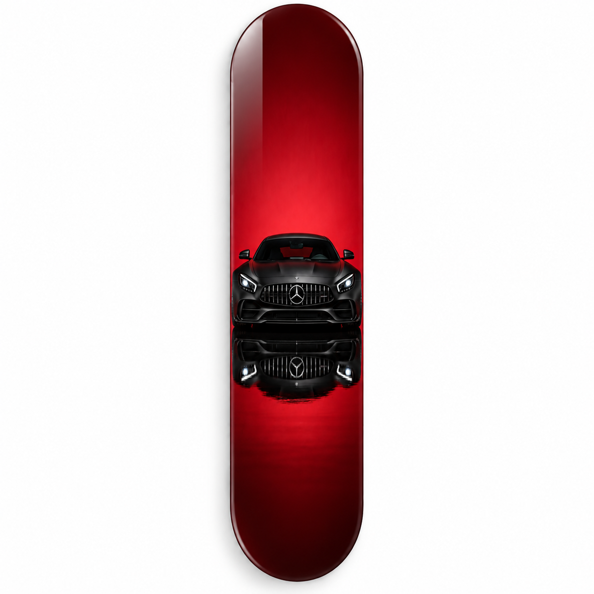 Kırmızı Zeminde Siyah Spor Otomobil Dikey Skate Board Cam Tablo – Vitrin
