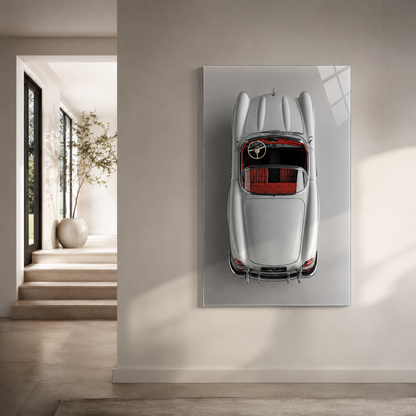 Klasik cabrio otomobil dikey cam tablo modern koridor mockup