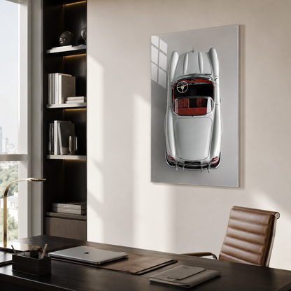 Klasik cabrio otomobil dikey cam tablo modern ofis mockup
