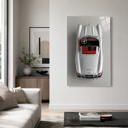 Klasik cabrio otomobil dikey cam tablo modern salon mockup