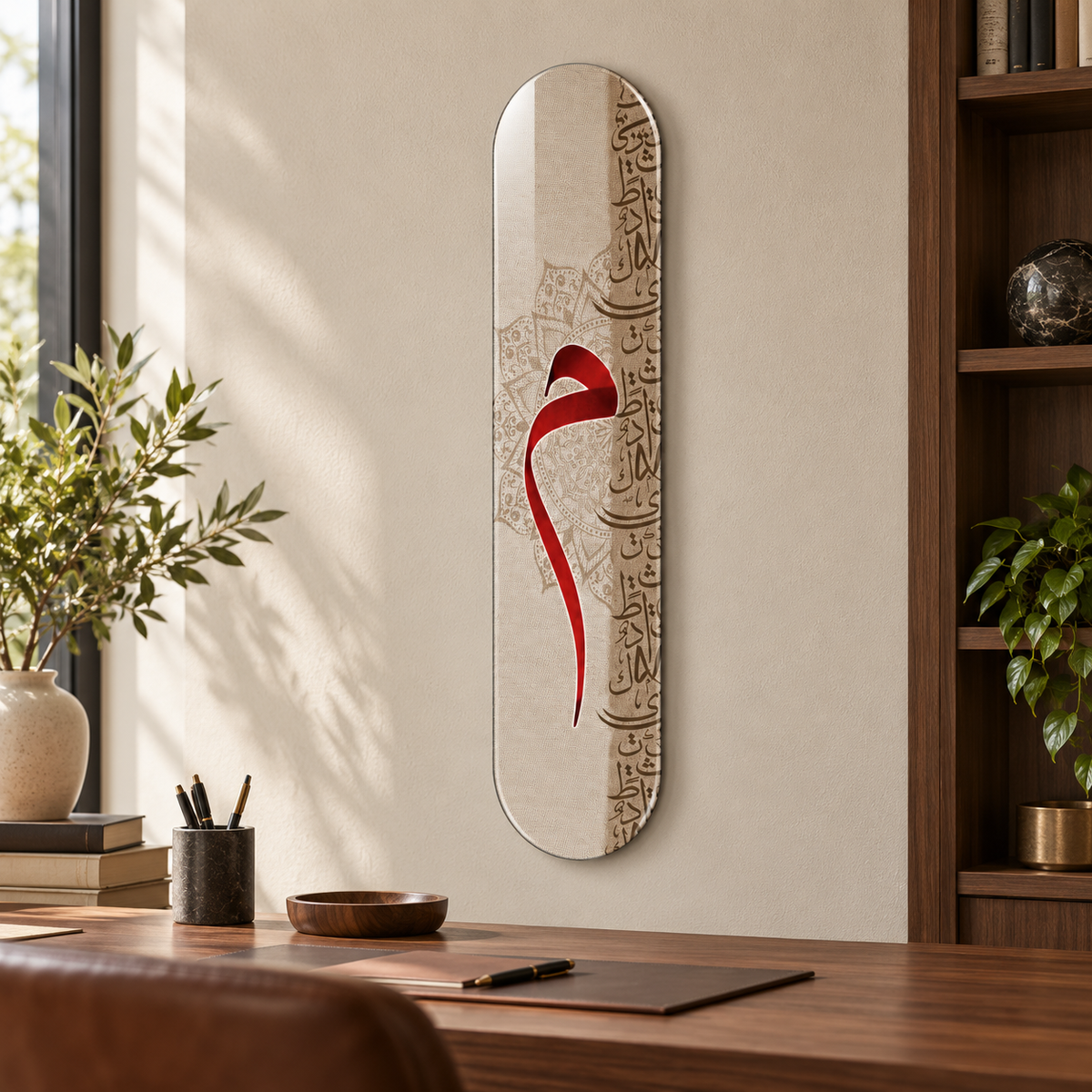 Krem Zeminde Kırmızı Mim Dikey Skate Board Cam Tablo – Çalışma odası