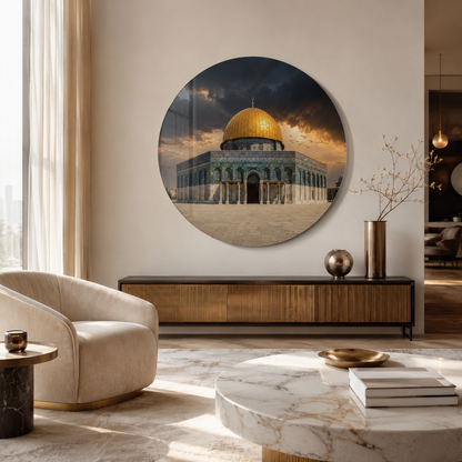 Kubbetü's-Sahra Yuvarlak Cam Tablo zarif salon mockup - CAMDEKO