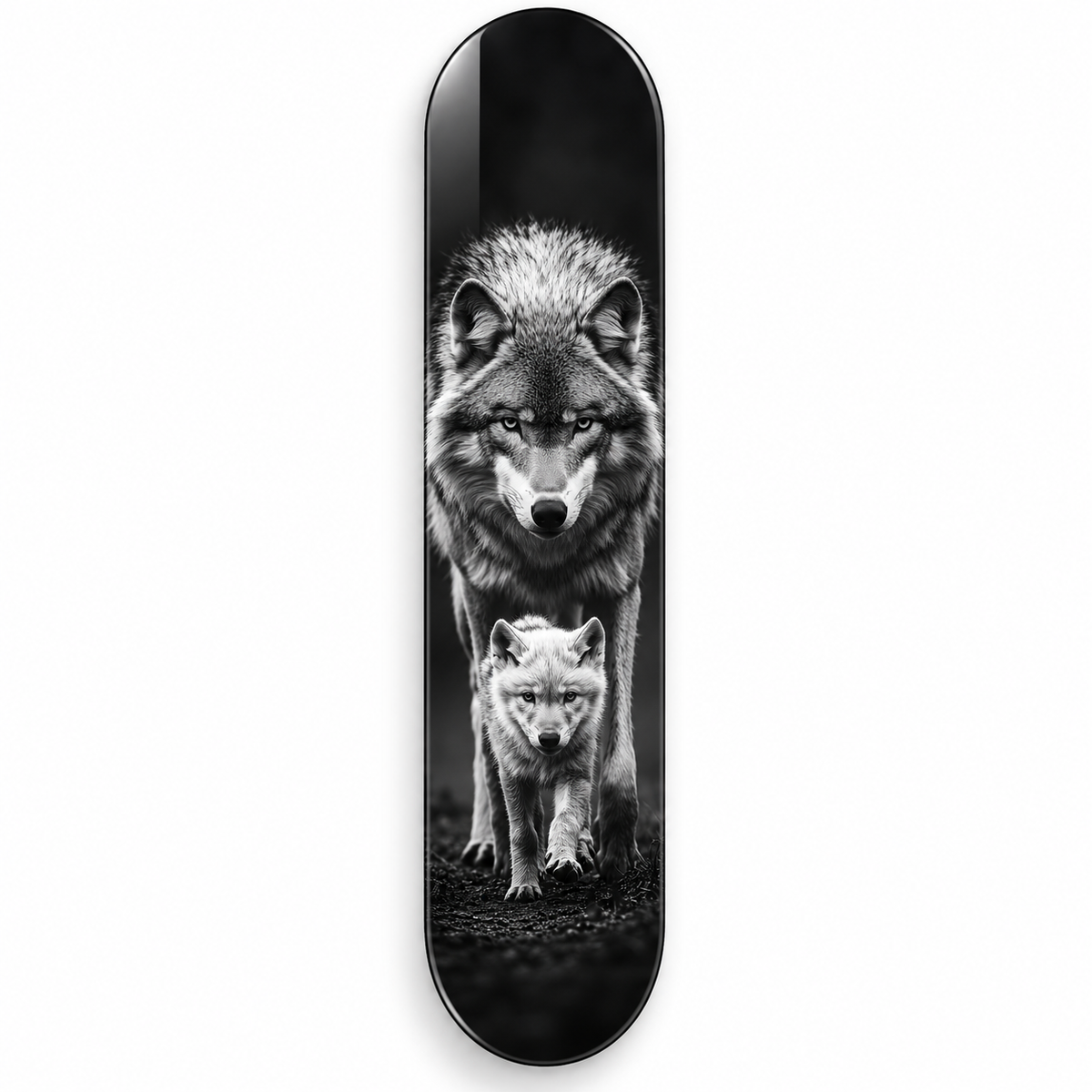 Kurt ve Yavrusu Dikey Skate Board Cam Tablo – Beyaz fonda ön görünüm