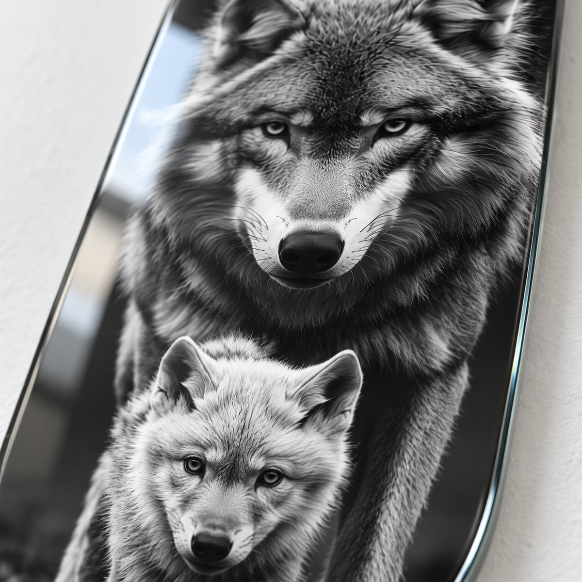 Kurt ve Yavrusu Dikey Skate Board Cam Tablo – UV baskı detayı