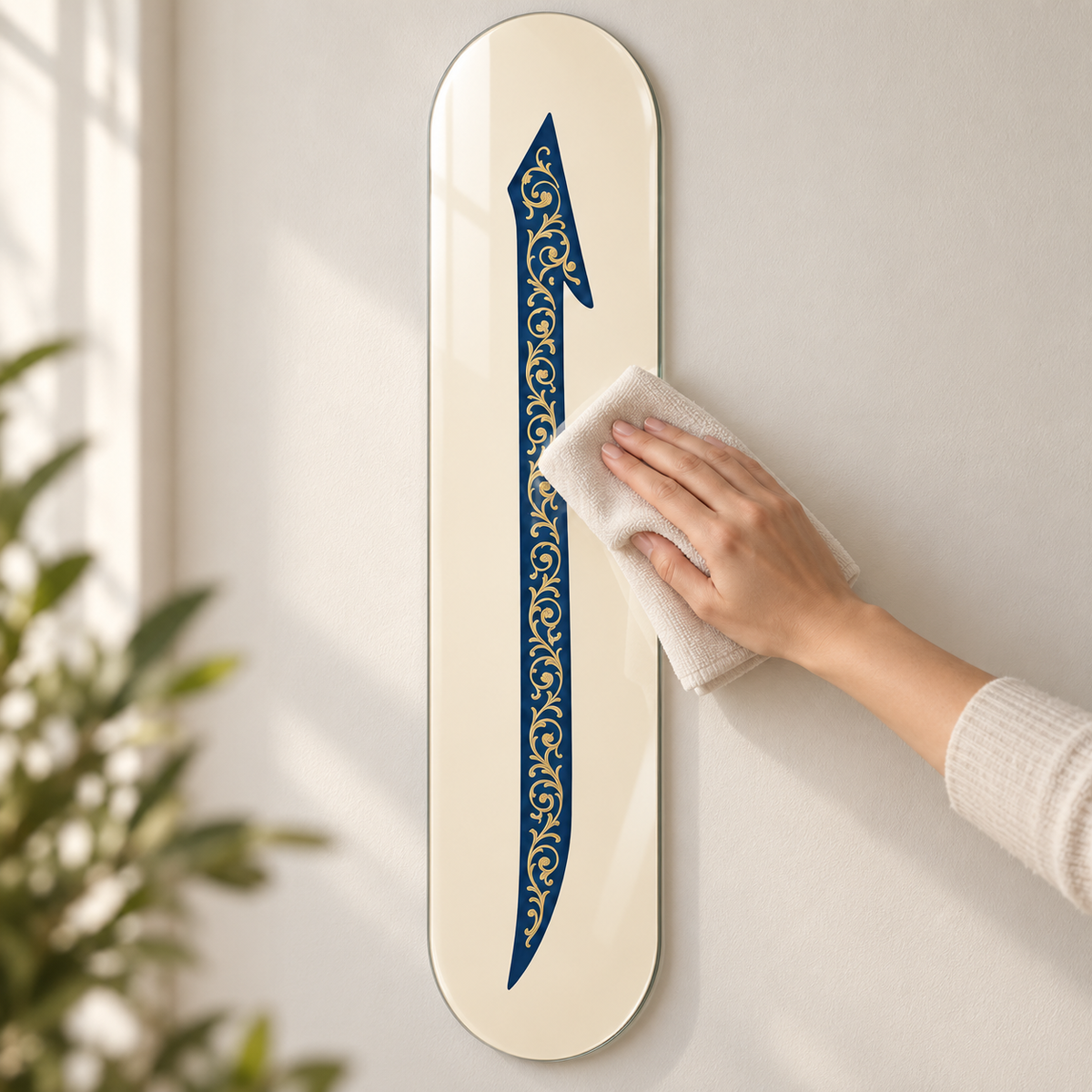 Lacivert Altın İşlemeli Elif Dikey Skate Board Cam Tablo – Mikrofiber temizlik