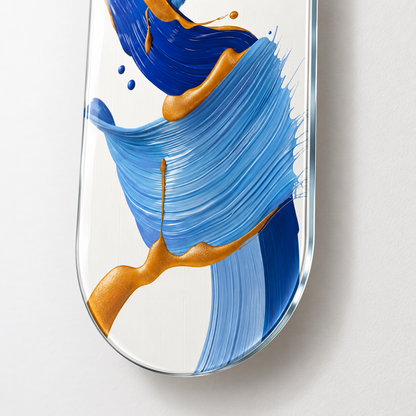 Mavi Altın Kıvrımlar Dikey Skate Board Cam Tablo – Yuvarlatılmış cam kenar detayı