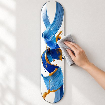 Mavi Altın Kıvrımlar Dikey Skate Board Cam Tablo – Mikrofiber bezle bakım