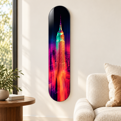 Neon New York Dikey Skate Board Cam Tablo – Salonda görünüm