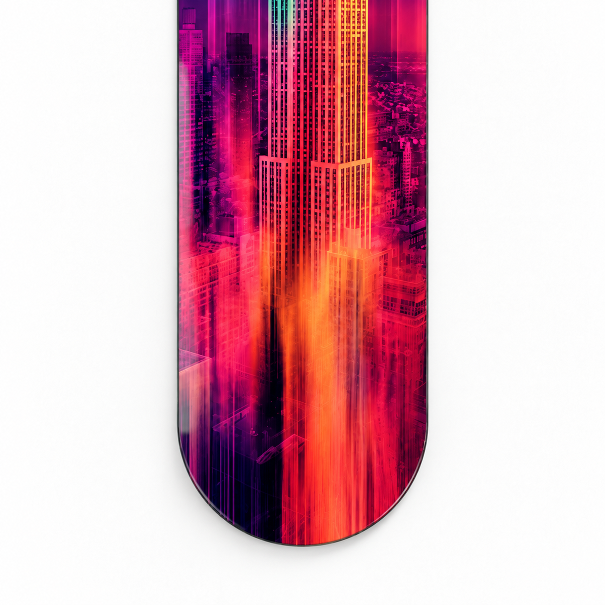 Neon New York Dikey Skate Board Cam Tablo – Yuvarlak cam kenar detayı