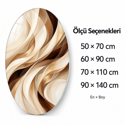 Krem ve Karamel Akış Dikey Oval Cam Tablo - Ölçü seçenekleri
