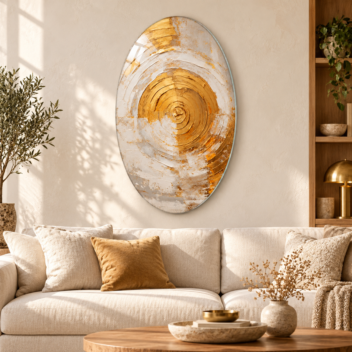 Altın Spiral Dikey Oval Cam Tablo - Salon