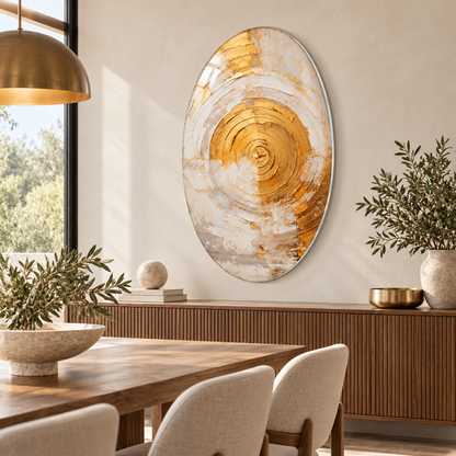 Altın Spiral Dikey Oval Cam Tablo - Yemek odası