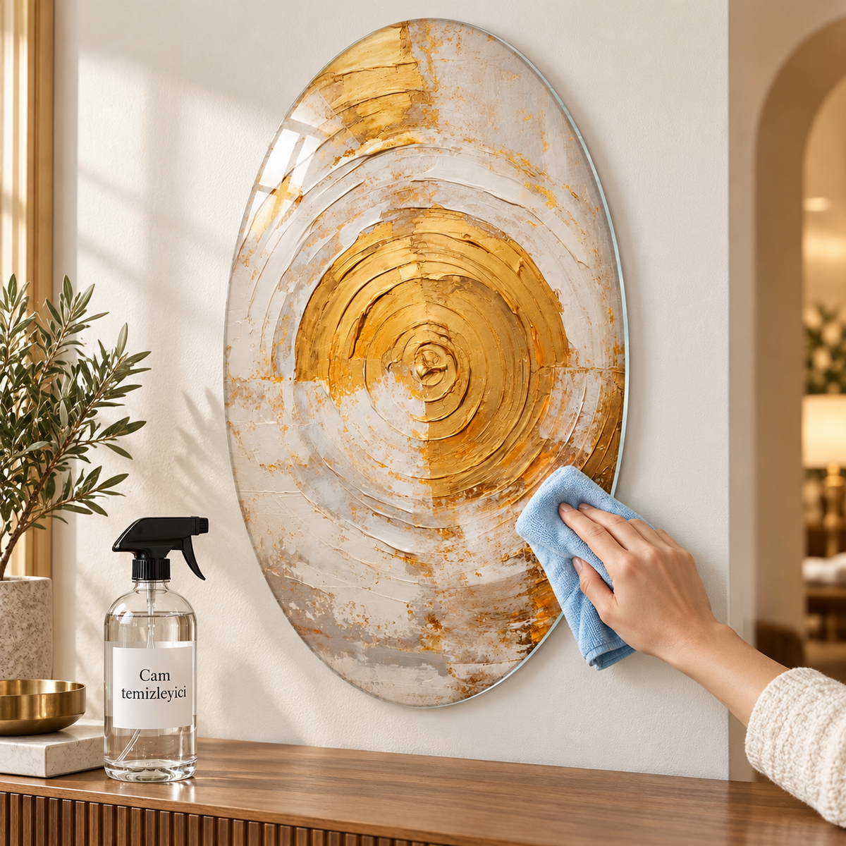 Altın Spiral Dikey Oval Cam Tablo - Kolay temizlik