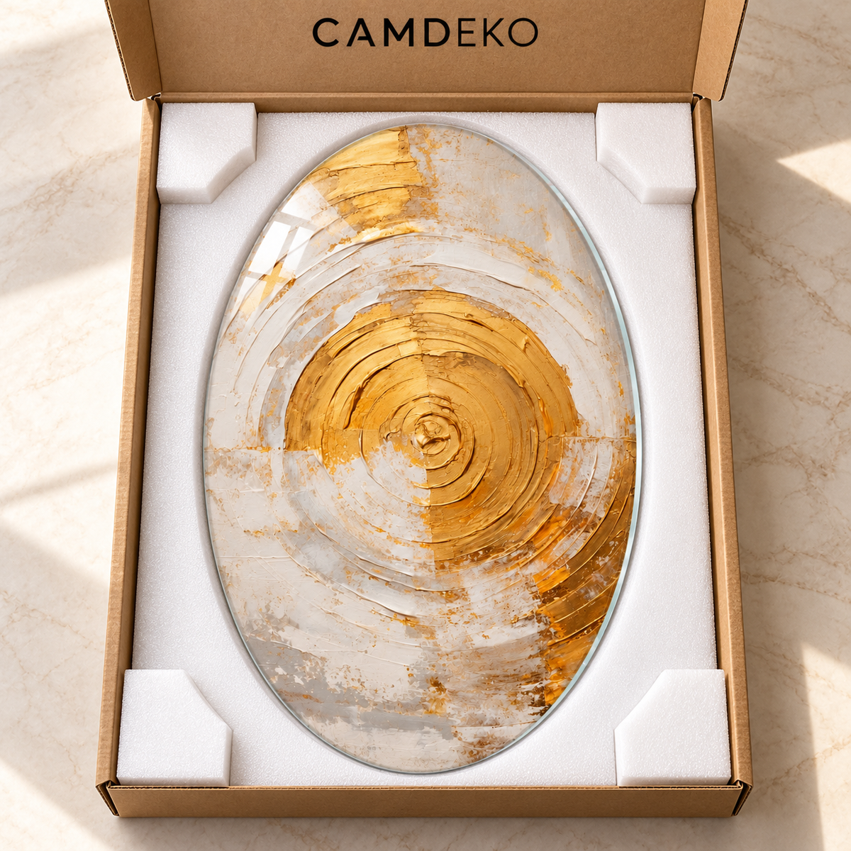 Altın Spiral Dikey Oval Cam Tablo - Koruyucu paketleme