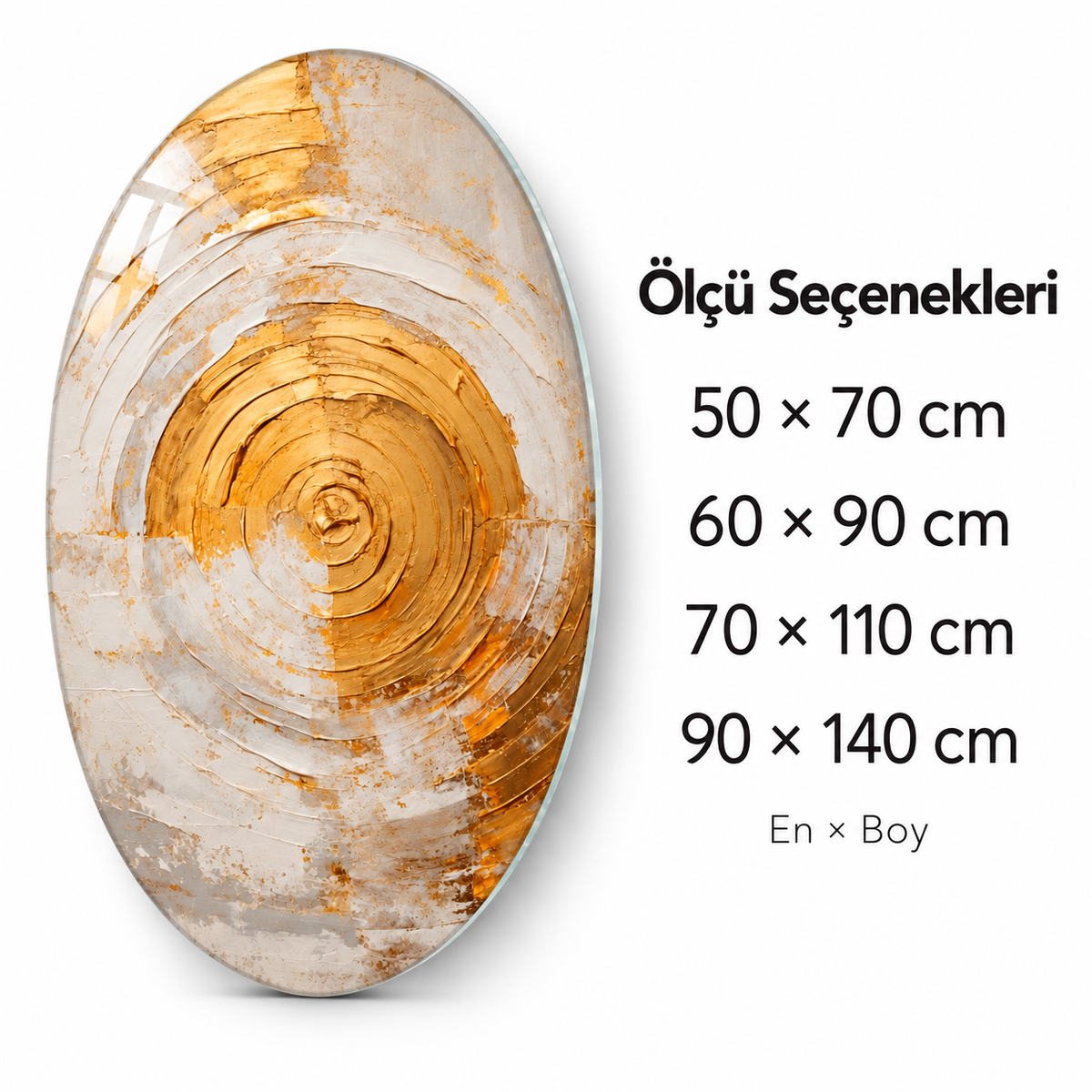 Altın Spiral Dikey Oval Cam Tablo - Ölçü seçenekleri