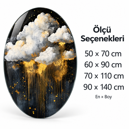 Altın Yağmurlu Bulutlar Dikey Oval Cam Tablo - Ölçü seçenekleri