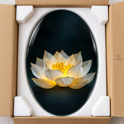 Işıklı Beyaz Lotus Dikey Oval Cam Tablo – Paketleme
