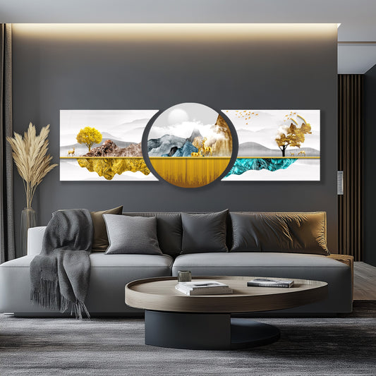 Gold Geyikler Özel Kesim Şekilli Cam Tablo Seti