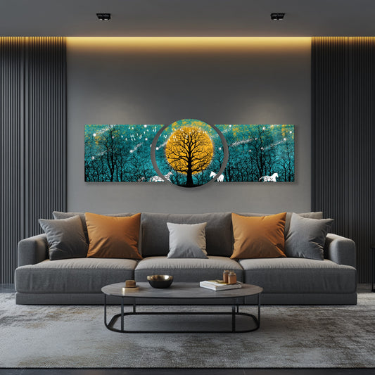 Mistik Orman Özel Kesim Şekilli Kırılmaz Temperli Cam Tablo Seti