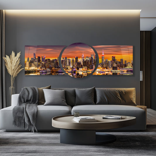 Şehir Manzarası Özel Kesim Şekilli Kırılmaz Temperli Cam Tablo Seti