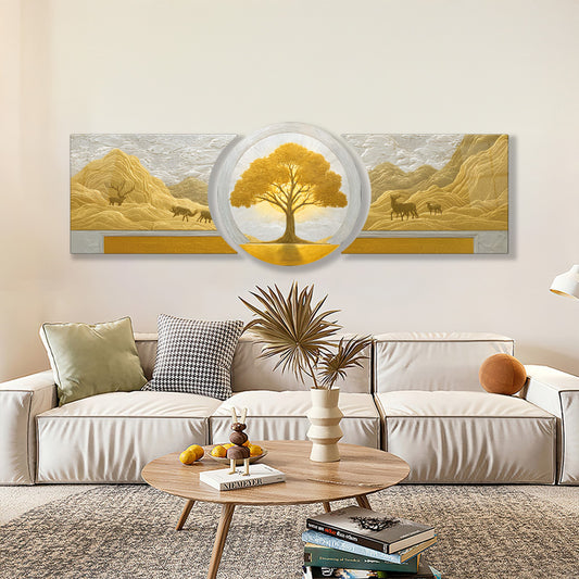 Gold Hayat Ağacı Özel Kesim Şekilli Kırılmaz Temperli Cam Tablo Seti