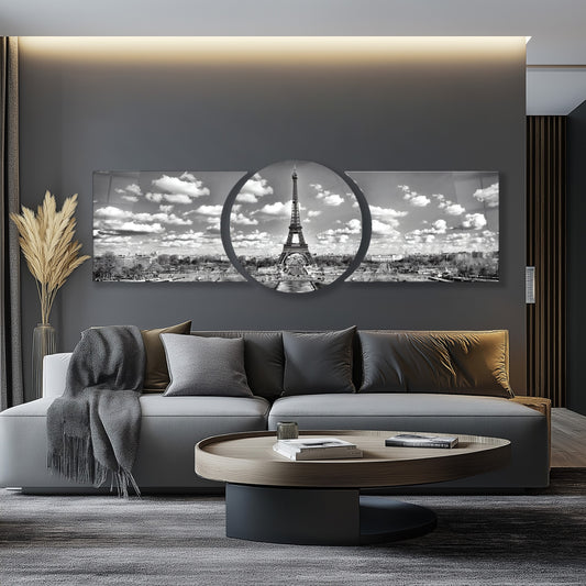 Eyfel Kulesi ve Paris Silüeti Özel Kesim Şekilli Kırılmaz Temperli Cam Tablo Seti