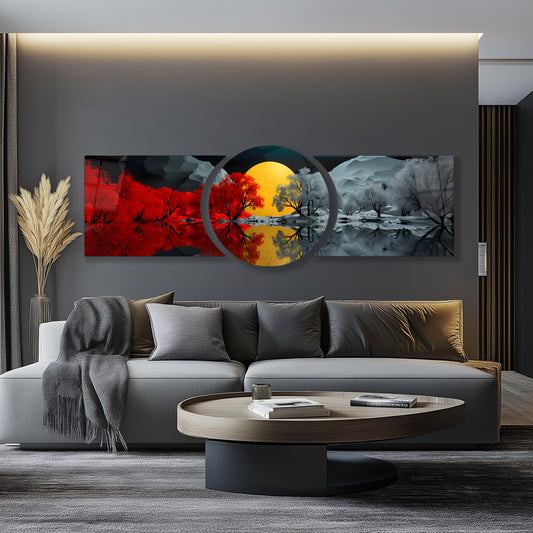 Kırmızı Orman Özel Kesim Şekilli Kırılmaz Temperli Cam Tablo Seti