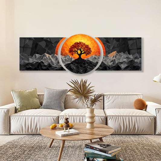 Turuncu Hayat Ağacı Özel Kesim Şekilli Kırılmaz Temperli Cam Tablo Seti
