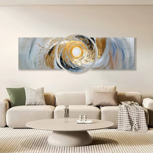 Soyut Gold  Girdap Özel Kesim Şekilli Kırılmaz Temperli Cam Tablo Seti