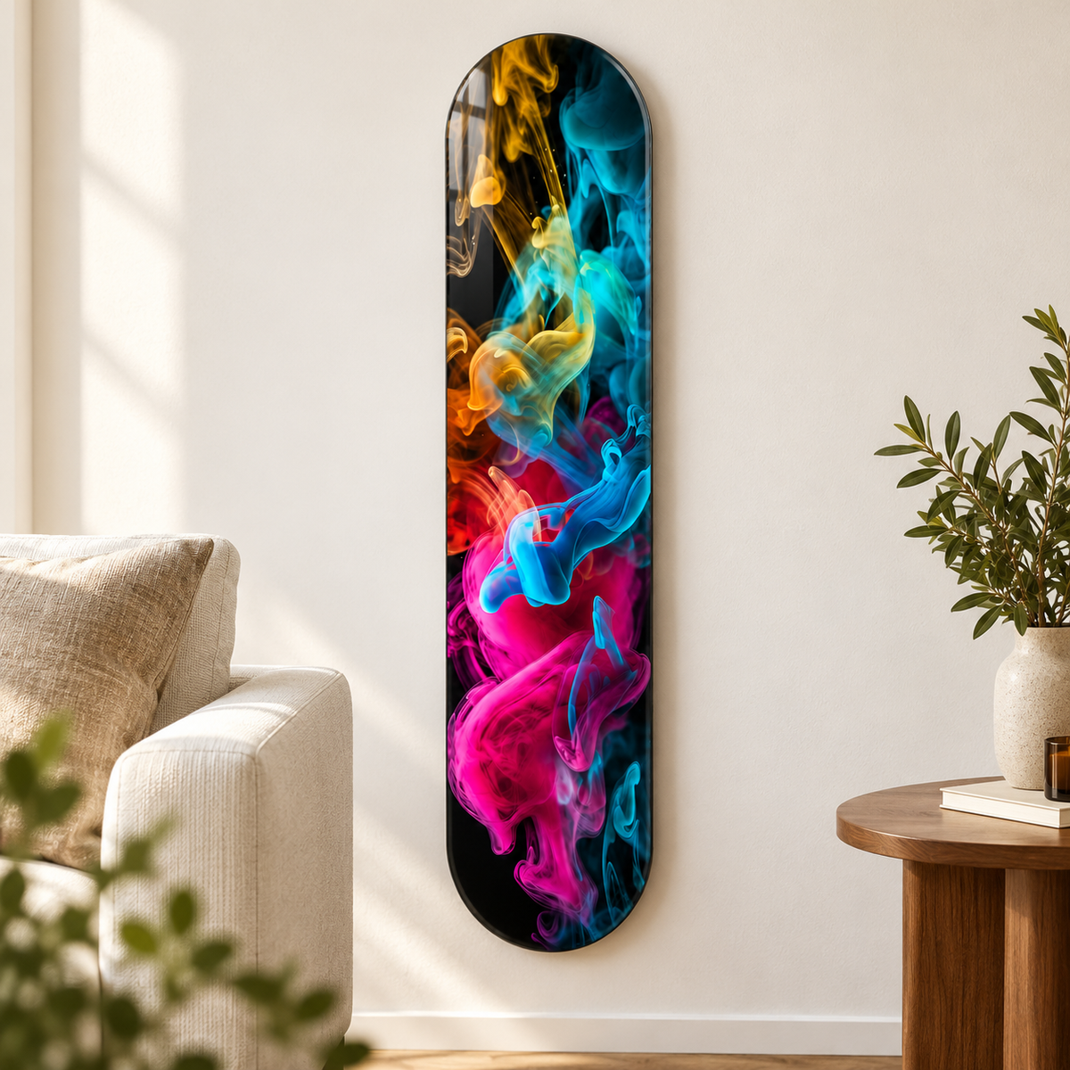 Renkli Duman Dikey Skate Board Cam Tablo – Salonda görünüm