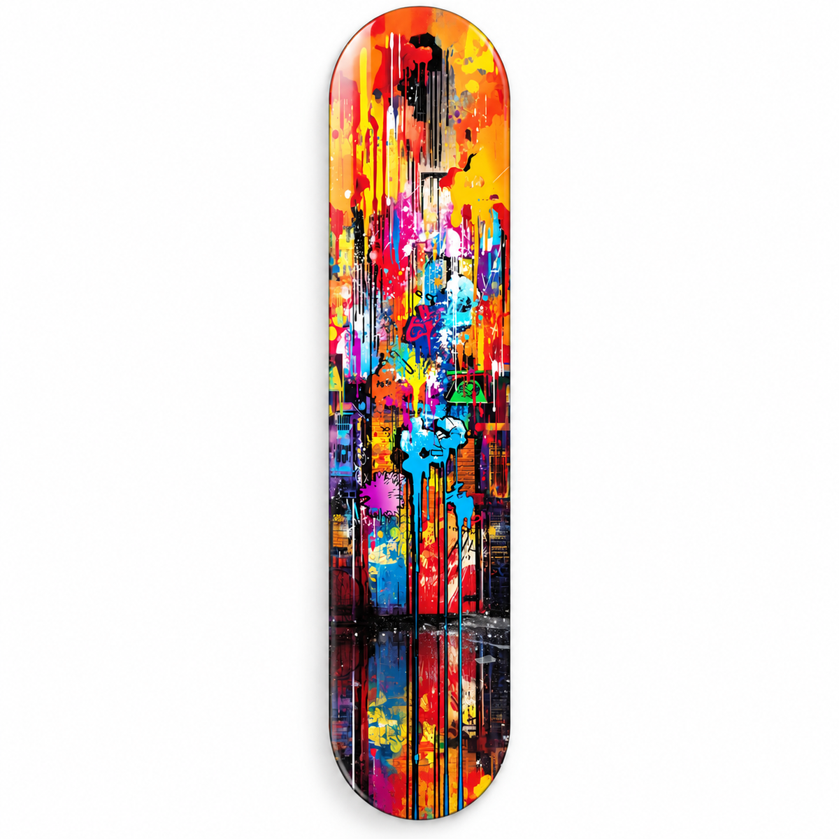 Renkli Grafiti Dikey Skate Board Cam Tablo – Beyaz fonda ön görünüm