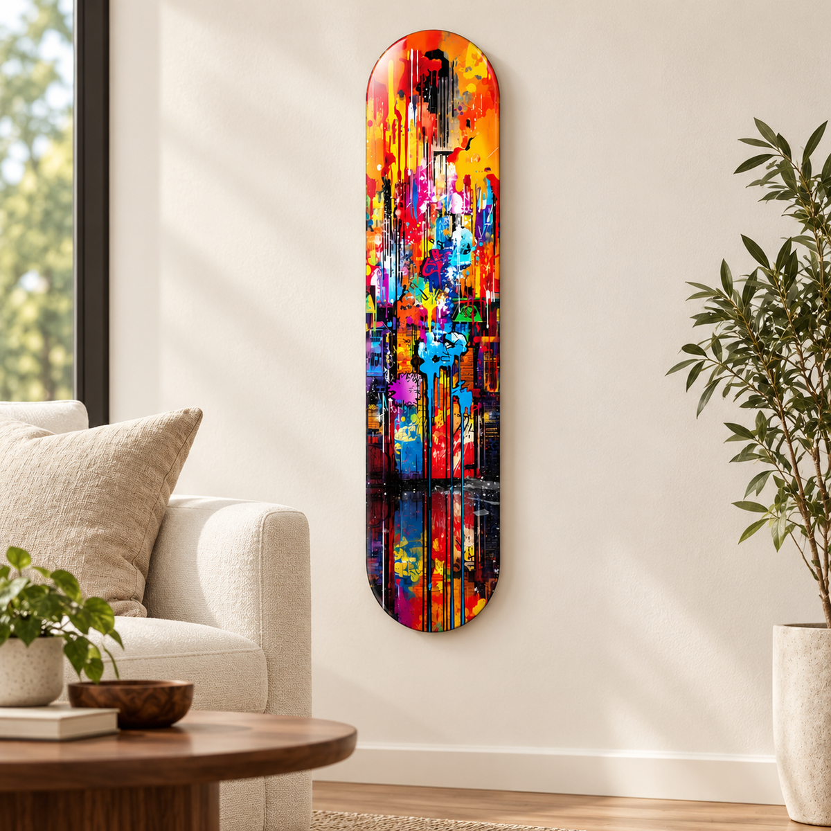 Renkli Grafiti Dikey Skate Board Cam Tablo – Salonda görünüm
