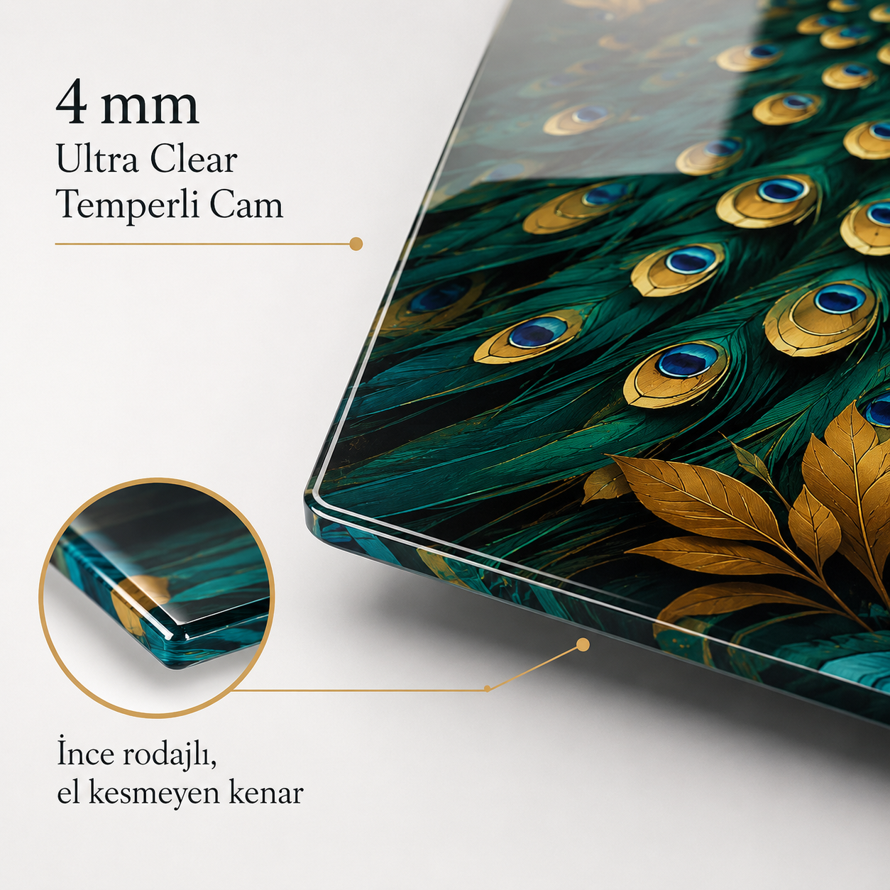 4 mm Ultra Clear temperli cam ve ince rodajlı kenar detayı