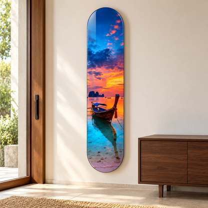 Gün Doğumunda Tayland Kayığı Dikey Skate Board Cam Tablo – Antrede görünüm