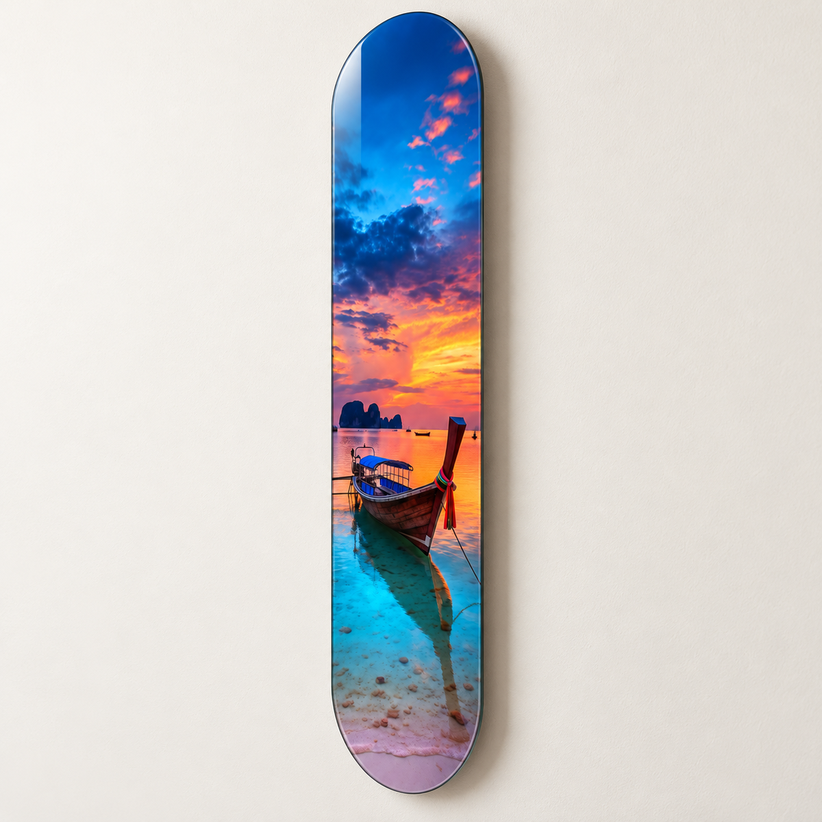 Gün Doğumunda Tayland Kayığı Dikey Skate Board Cam Tablo – Duvar mesafesi