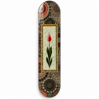Tezhip Desenli Kırmızı Lale Dikey Skate Board Cam Tablo – Beyaz vitrin