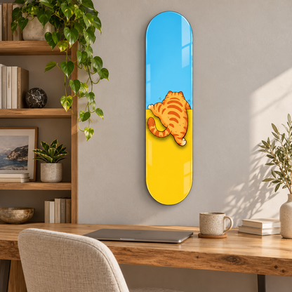 Tırmanan turuncu kedi dikey skateboard cam tablo - çalışma odası dekorasyonu
