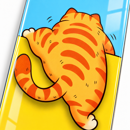 Tırmanan turuncu kedi dikey skateboard cam tablo - UV baskı detayı