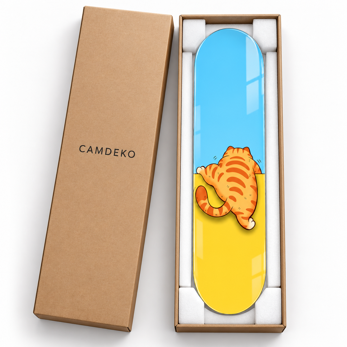 Tırmanan turuncu kedi dikey skateboard cam tablo - CAMDEKO koruyucu ambalaj