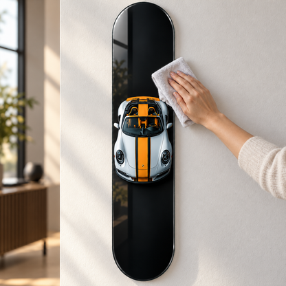 Turuncu Şeritli Gümüş Spor Cabrio Dikey Skate Board Cam Tablo – Bakım