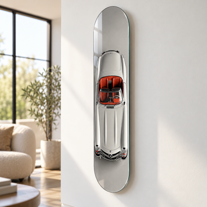 Üstten Görünümlü Gümüş Klasik Cabrio Dikey Skate Board Cam Tablo – Duvardan mesafe