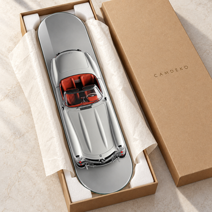 Üstten Görünümlü Gümüş Klasik Cabrio Dikey Skate Board Cam Tablo – Paketleme