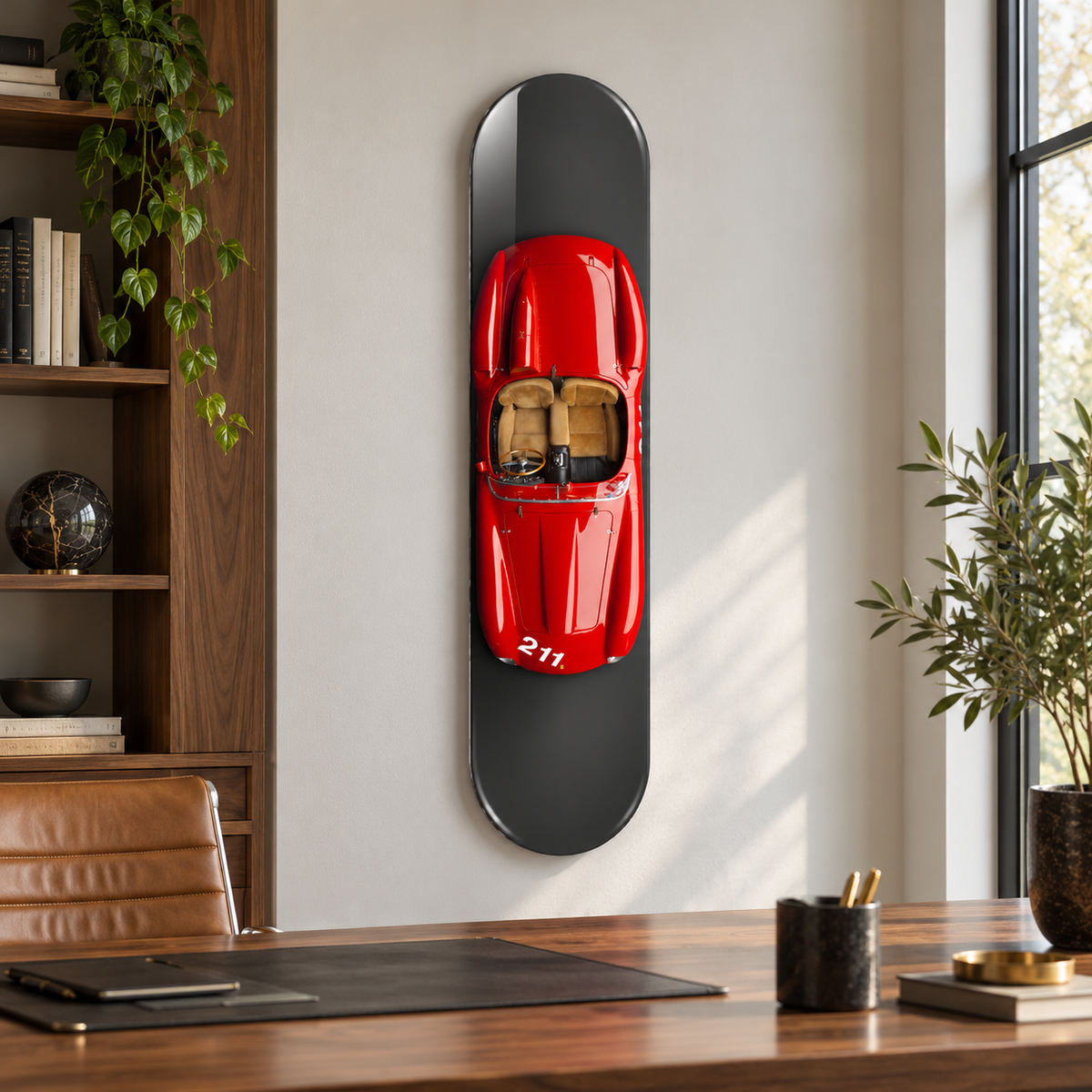 Üstten Görünümlü Kırmızı Klasik Roadster Dikey Skate Board Cam Tablo – Çalışma odası