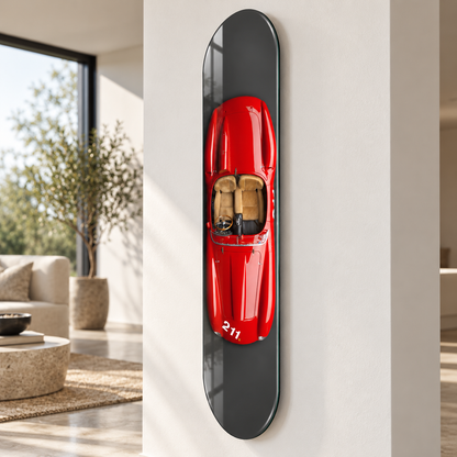 Üstten Görünümlü Kırmızı Klasik Roadster Dikey Skate Board Cam Tablo – Duvardan mesafe