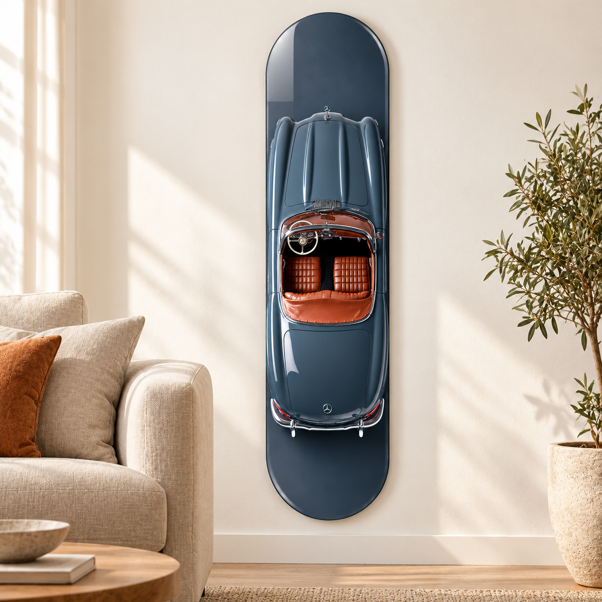 Üstten Görünümlü Lacivert Klasik Cabrio Dikey Skate Board Cam Tablo – Salon